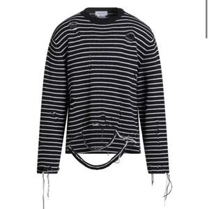 Striped Distressed Sweater in Navy
